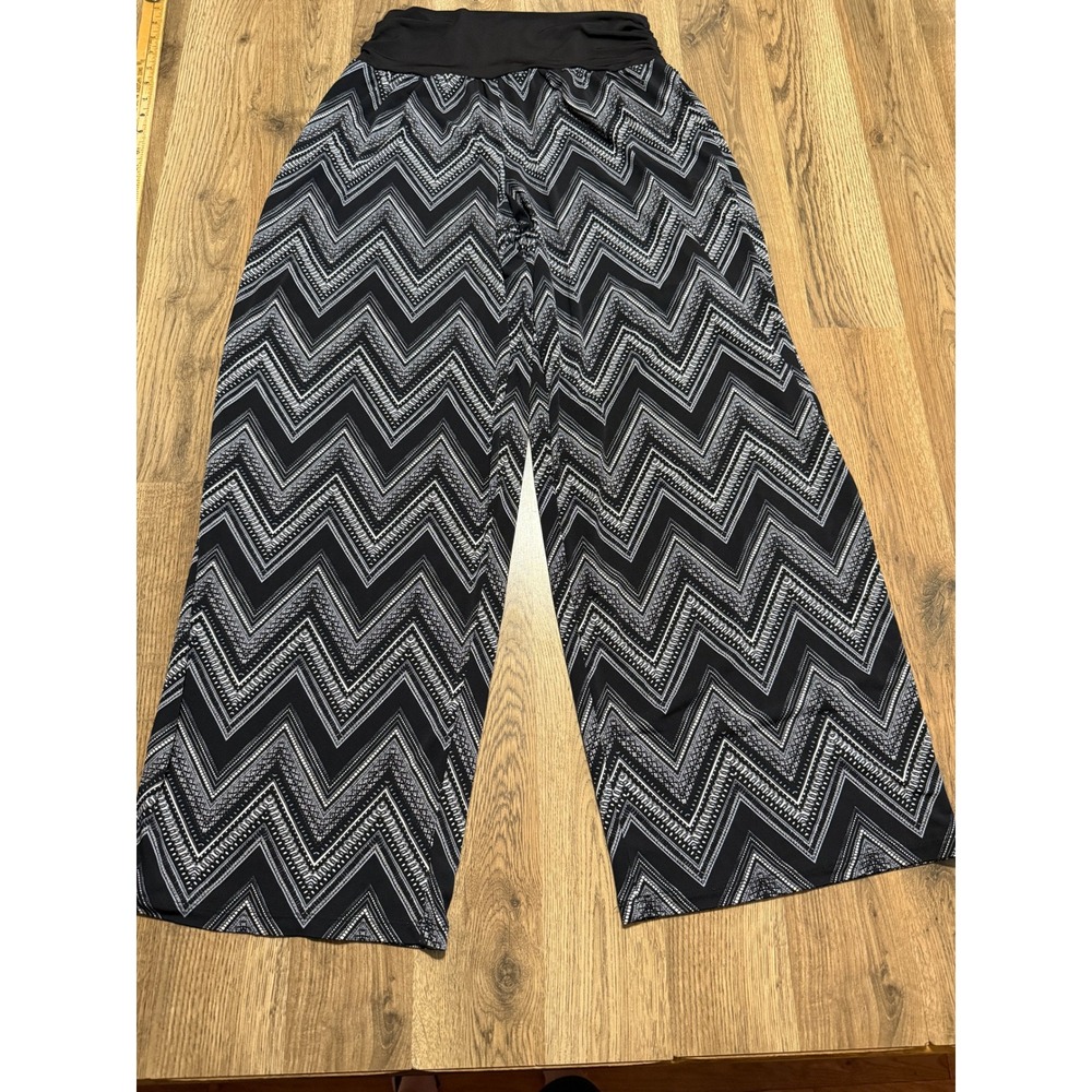 Apt.9 Wide Leg Pants Womens XL Black White Chevron Zig Zag Stretch Excellent
